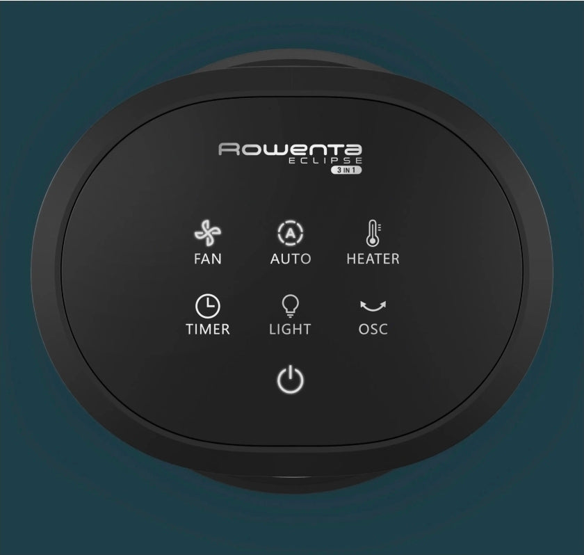 Purificateur d'air Rowenta Eclipse QU5060F, ventilateur et chauffage 3 en 1, 2000 W, 12 vitesses, portée de 8 m, 31 dB, mode jour/nuit, silencieux, blanc