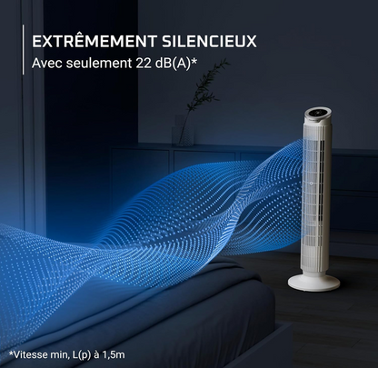 Rowenta Eole Silence Force Ventilador de Torre, 1900 m³/h, Hasta 10 m/s, Silencioso 22 dB(A), Motor Effitech, 8 Velocidades, 4 Modos, Oscilación 90°, Mando a Distancia, VU7025F0