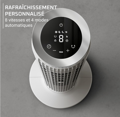 Rowenta Eole Silence Force Ventilador de Torre, 1900 m³/h, Hasta 10 m/s, Silencioso 22 dB(A), Motor Effitech, 8 Velocidades, 4 Modos, Oscilación 90°, Mando a Distancia, VU7025F0
