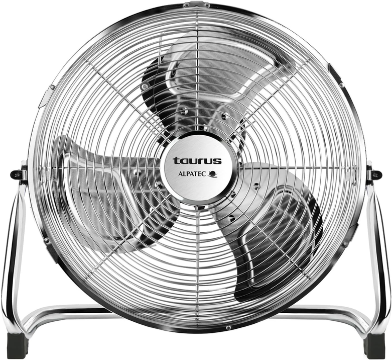 Taurus Sirocco 18 - Ventilateur de sol 120W, 3 vitesses, silencieux, 3 hélices métalliques / 45 cm de diamètre, inclinaison réglable, grille amovible, base antidérapante