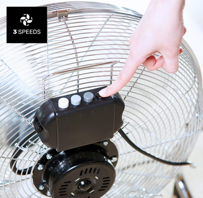 Taurus Sirocco 18 - Ventilateur de sol 120W, 3 vitesses, silencieux, 3 hélices métalliques / 45 cm de diamètre, inclinaison réglable, grille amovible, base antidérapante