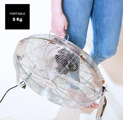 Taurus Sirocco 18 - Ventilateur de sol 120W, 3 vitesses, silencieux, 3 hélices métalliques / 45 cm de diamètre, inclinaison réglable, grille amovible, base antidérapante