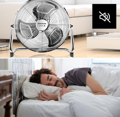 Taurus Sirocco 18 - Ventilateur de sol 120W, 3 vitesses, silencieux, 3 hélices métalliques / 45 cm de diamètre, inclinaison réglable, grille amovible, base antidérapante
