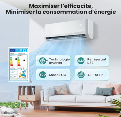 RELAX4LIFE Aire Acondicionado de Pared Reversible 12000 BTU | Climatizador Reversible Listo para Instalar | Bomba de Calor | Sistema Inverter Eco | Aire Acondicionado Split Silencioso | 7 Modos 8 Velocidades | Todo Incluido [Clase energética A++