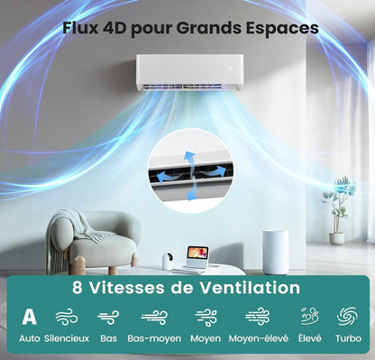 RELAX4LIFE Aire Acondicionado de Pared Reversible 12000 BTU | Climatizador Reversible Listo para Instalar | Bomba de Calor | Sistema Inverter Eco | Aire Acondicionado Split Silencioso | 7 Modos 8 Velocidades | Todo Incluido [Clase energética A++