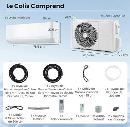 RELAX4LIFE Aire Acondicionado de Pared Reversible 12000 BTU | Climatizador Reversible Listo para Instalar | Bomba de Calor | Sistema Inverter Eco | Aire Acondicionado Split Silencioso | 7 Modos 8 Velocidades | Todo Incluido [Clase energética A++