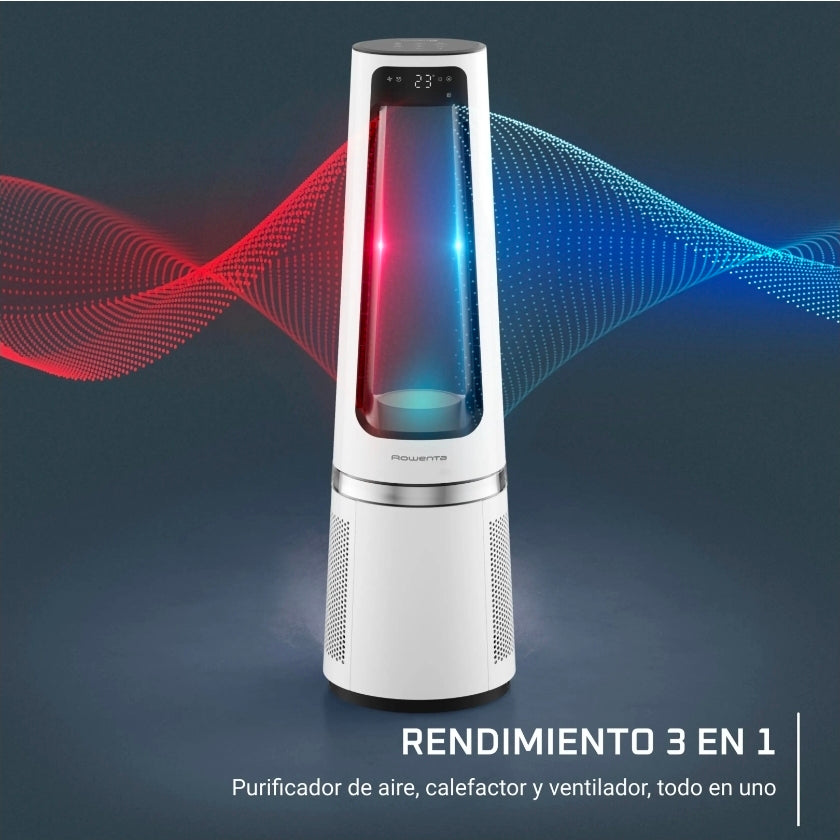 Purificateur d'air Rowenta Eclipse QU5060F, ventilateur et chauffage 3 en 1, 2000 W, 12 vitesses, portée de 8 m, 31 dB, mode jour/nuit, silencieux, blanc