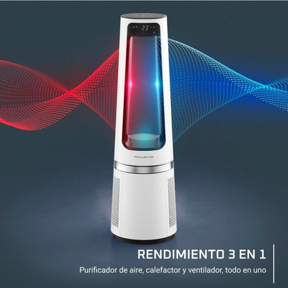 Purificateur d'air Rowenta Eclipse QU5060F, ventilateur et chauffage 3 en 1, 2000 W, 12 vitesses, portée de 8 m, 31 dB, mode jour/nuit, silencieux, blanc