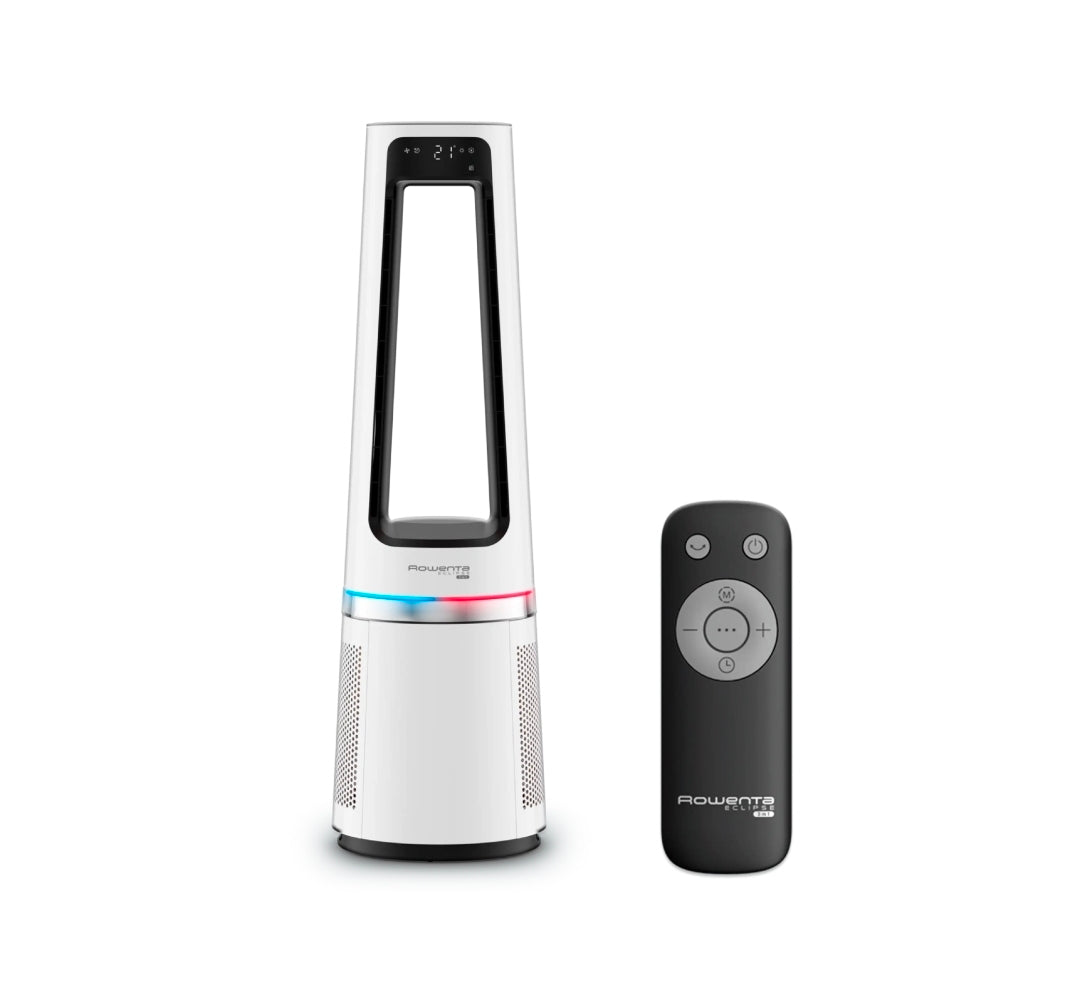 Purificateur d'air Rowenta Eclipse QU5060F, ventilateur et chauffage 3 en 1, 2000 W, 12 vitesses, portée de 8 m, 31 dB, mode jour/nuit, silencieux, blanc