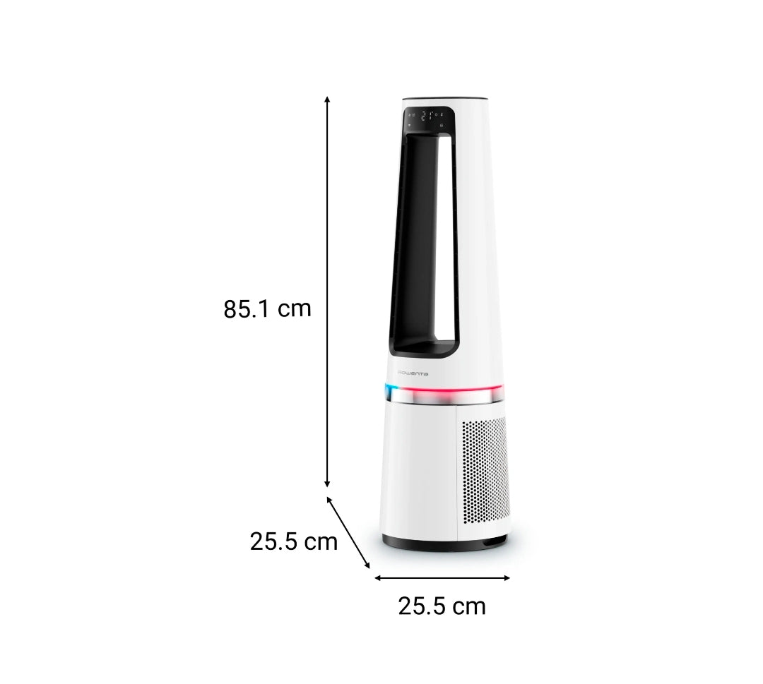 Purificateur d'air Rowenta Eclipse QU5060F, ventilateur et chauffage 3 en 1, 2000 W, 12 vitesses, portée de 8 m, 31 dB, mode jour/nuit, silencieux, blanc