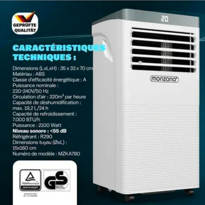 Climatiseur Mobile Monzana® 7000 BTU - 25m² - Silencieux, Refroidissement Efficace
